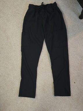 Women's Black Cargo Scrub Pants with Elastic Drawstring Waist